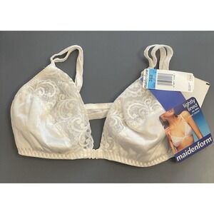 Vintage Maidenform Sweet Classic Bra 36B White Lace Wireless Front 6848 New